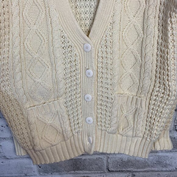 Vintage V-Neck Button Front Chunky Knit Fisherman Cardigan Sweater - Picture 3 of 13